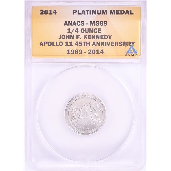 2014 Proof 1/4 oz Platinum JFK Apollo 11 Anniversary Medal ANACS MS69