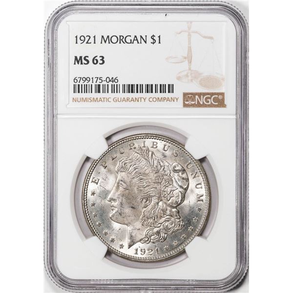 1921 $1 Morgan Silver Dollar Coin NGC MS63