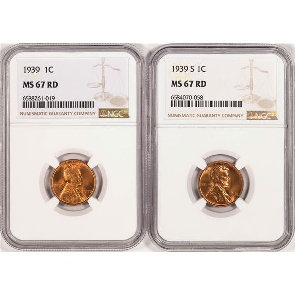 Lot of 1939 & 1939-S Lincoln Wheat Cent Coins NGC MS67RD