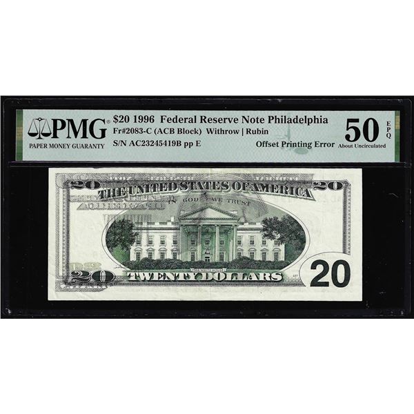 1996 $20 Federal Reserve Offset Printing Error Note PMG About Uncirculated 50EPQ