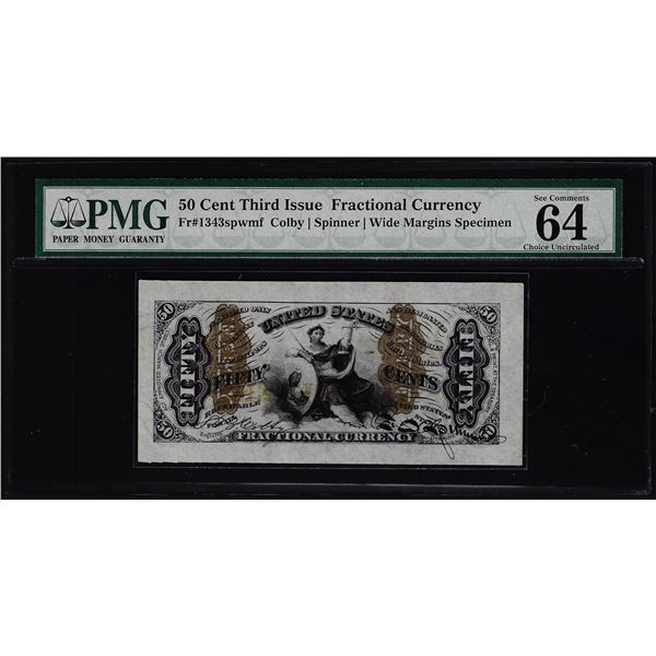 1863 3rd Issue 50 Cents Specimen Fractional Note Fr.1343sp PMG Ch. Uncirculated 64EPQ