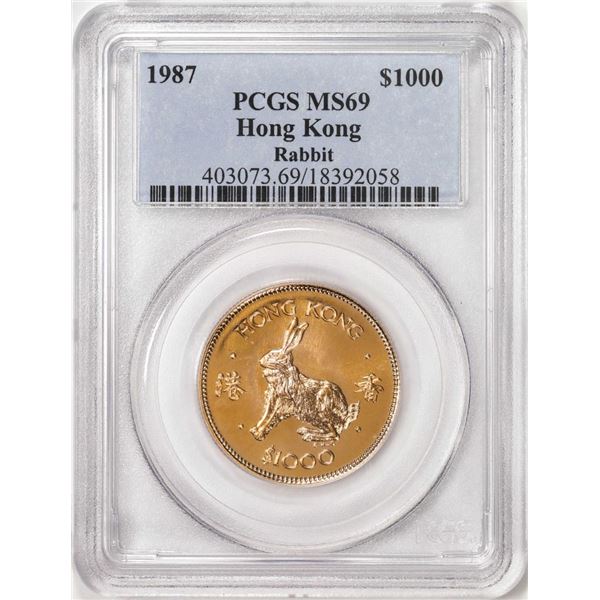 1987 Hong Kong $1000 Rabbit Gold Coin PCGS MS69