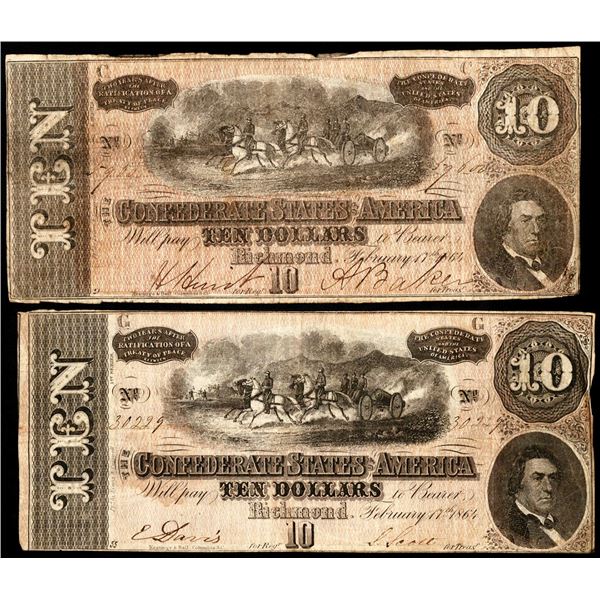 Lot of (2) 1864 $10 Confederate States of America Notes