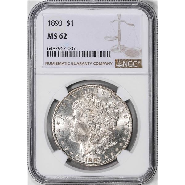 1893 $1 Morgan Silver Dollar Coin NGC MS62