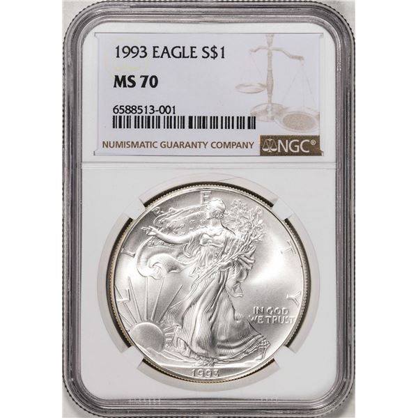 1993 $1 American Silver Eagle Coin NGC MS70