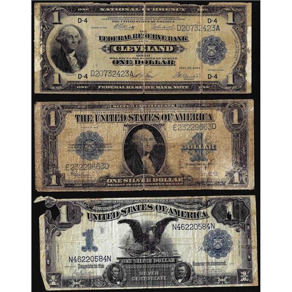 Lot of (3) 1899/1923 $1 Silver Certificate & 1918 $1 Federal Reserve Bank Notes