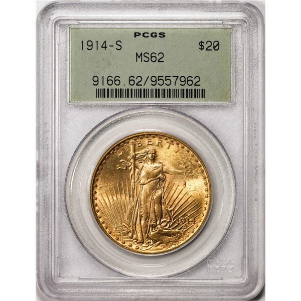 1914-S $20 St. Gaudens Double Eagle Gold Coin PCGS MS62 Old Green Holder