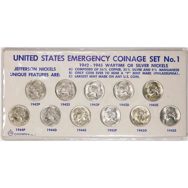 1942-1945 U.S. Wartime Silver Nickel Coin Set