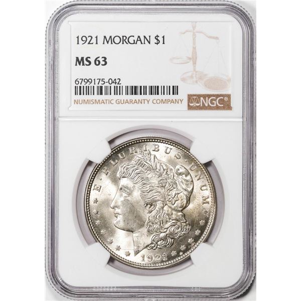 1921 $1 Morgan Silver Dollar Coin NGC MS63