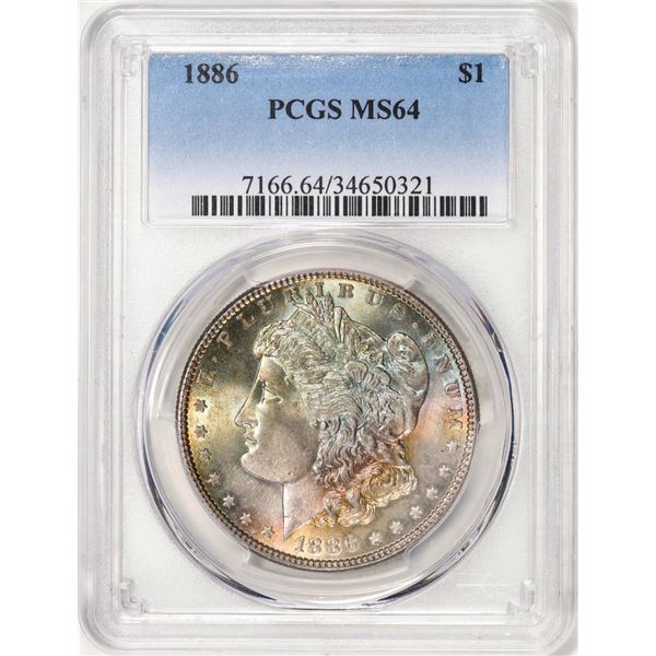 1886 $1 Morgan Silver Dollar Coin PCGS MS64 Amazing Toning