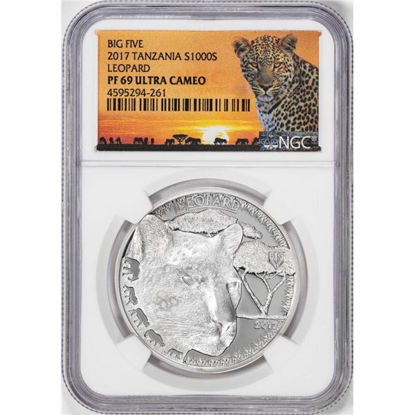 2017 Tanzania 1000 Shillings Proof Leopard Silver Coin NGC PF69 Ultra Cameo