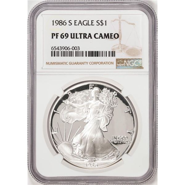 1986-S Proof $1 American Silver Eagle Coin NGC PF69 Ultra Cameo