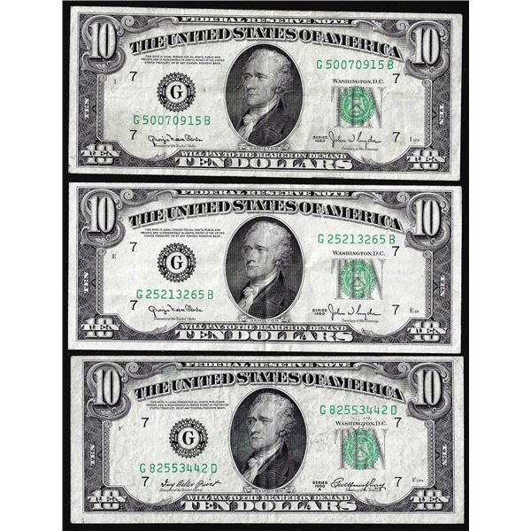 Lot of (3) 1950 $10 Federal Reserve Notes Chicago