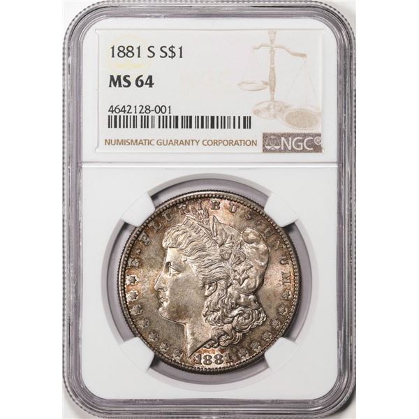 1881-S $1 Morgan Silver Dollar Coin NGC MS64 Nice Toning