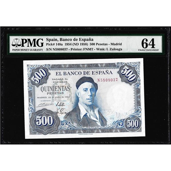 1950's Spain Banco de Espana 500 Pesetas Note Pick# 148a PMG Choice Uncirculated 64