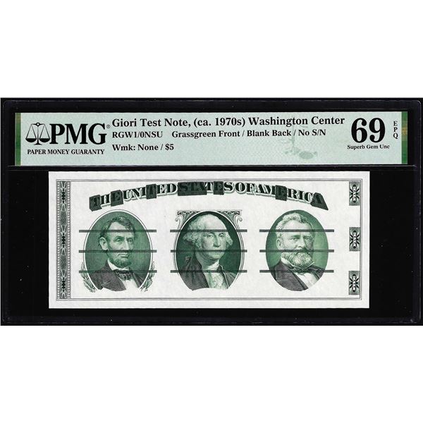 Circa 1970's Washington Center Giori Test Note PMG Superb Gem Uncirculated 69EPQ