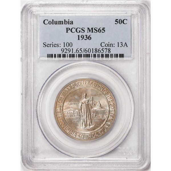 1936 Columbia Centennial Half Dollar Coin PCGS MS65