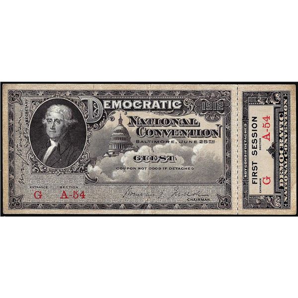 1912 Democratic National Convention Ticket