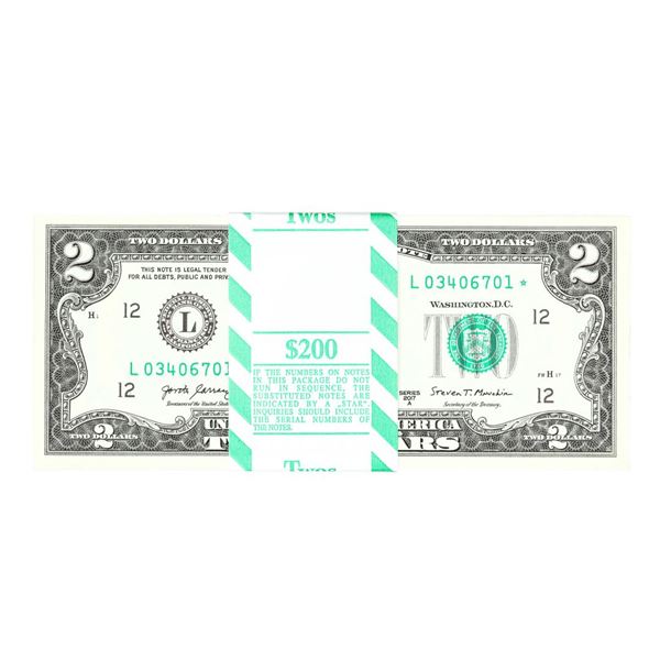 Pack of (100) Consecutive 2017A $2 Federal Reserve Star Notes San Francisco