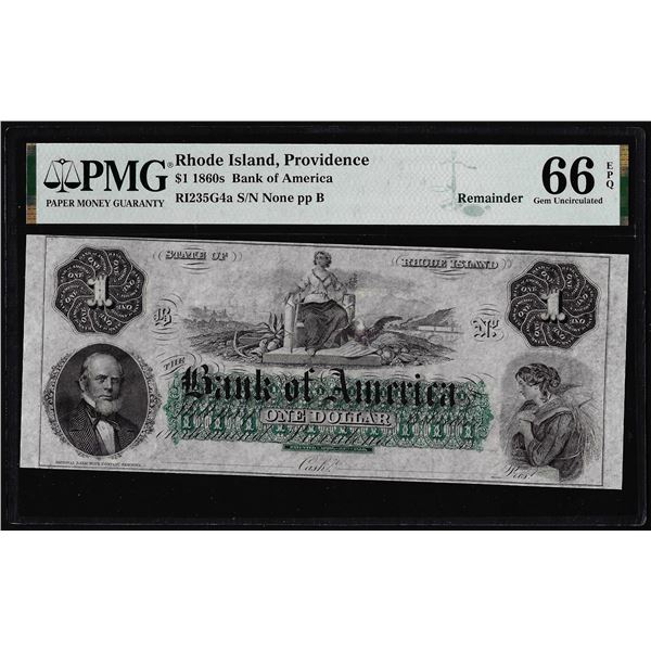 1860's $1 Bank of America Providence, RI Obsolete Note PMG Gem Uncirculated 66EPQ