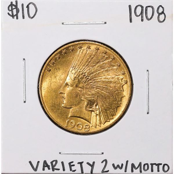 1908 Variety 2 w/ Motto $10 Indian Head Eagle Gold Coin