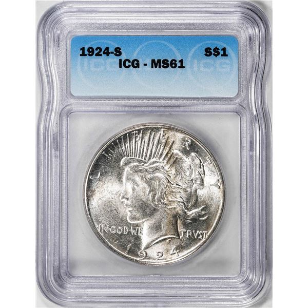 1924-S $1 Peace Silver Dollar Coin ICG MS61