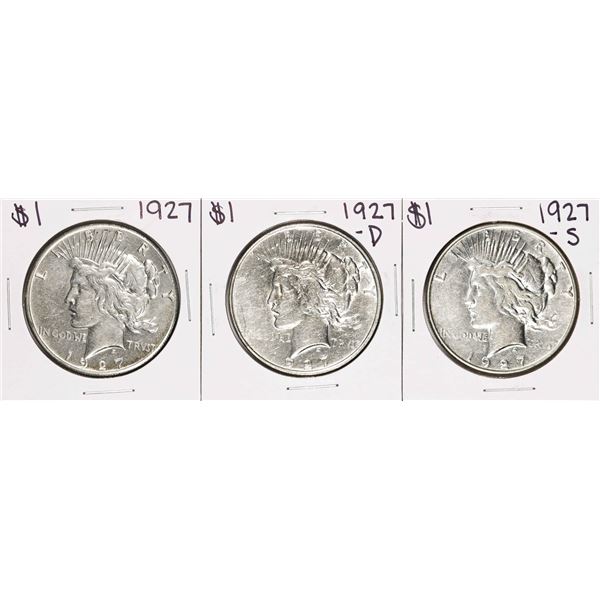 Set of 1927-P/D/S $1 Peace Silver Dollar Coins