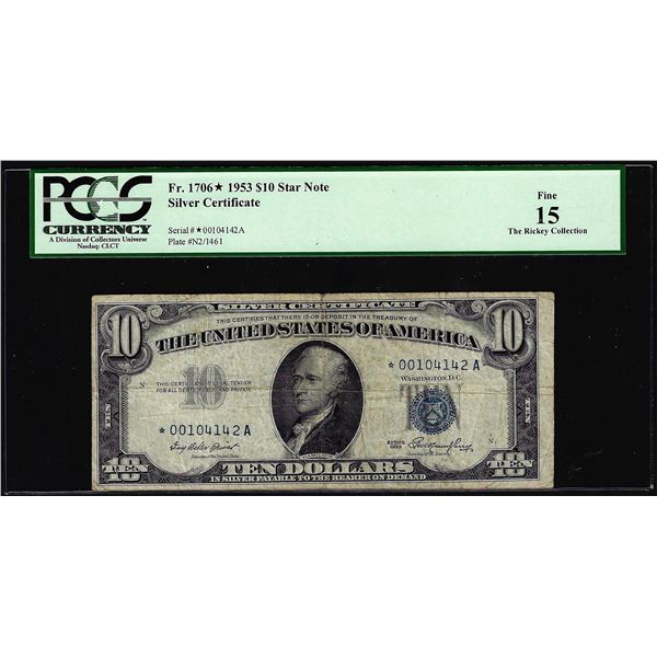 1934D $10 Silver Certificate STAR Note Fr.1706* PCGS Fine 15