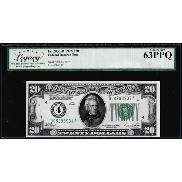 1928 $20 Federal Reserve Note Cleveland Fr.2050-D Legacy Choice New 63PPQ