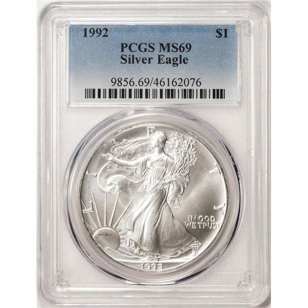 1992 $1 American Silver Eagle Coin PCGS MS69