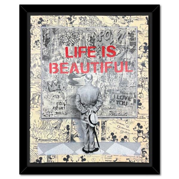 Mr. Brainwash  Street Connoisseur - Life is Beautiful (Red)  Original Mixed Media