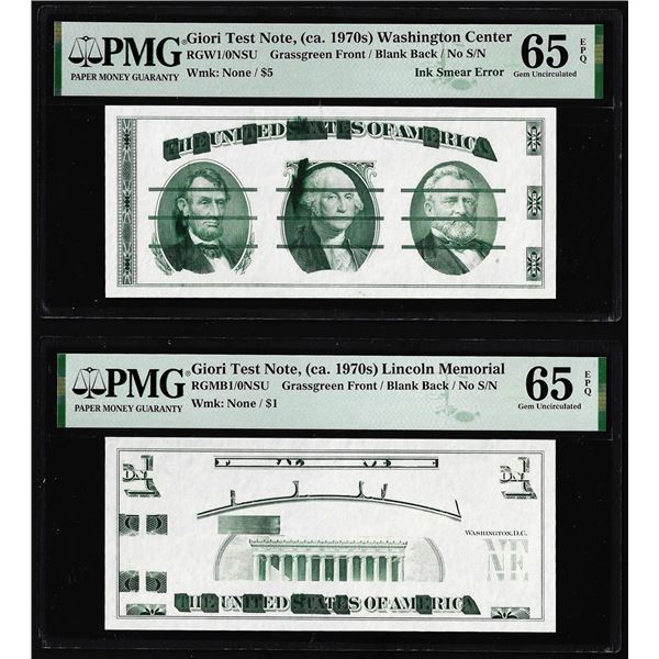 Set of Giori Test Note Washington & Lincoln Memorial PMG Gem Uncirculated 65EPQ