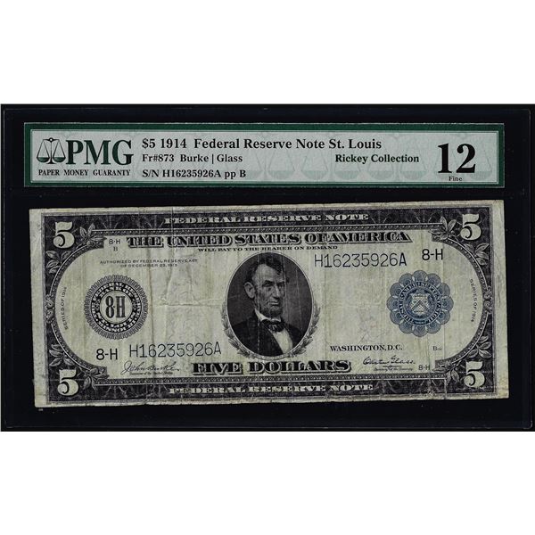 1914 $5 Federal Reserve Note St Louis Fr.873 PMG Fine 12