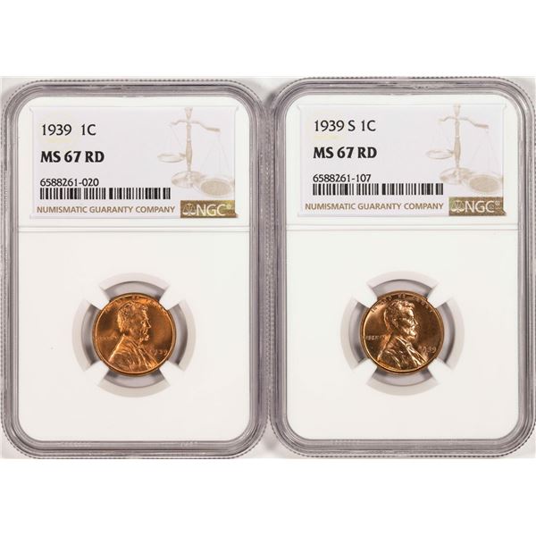 Lot of 1939 & 1939-S Lincoln Wheat Cent Coins NGC MS67RD