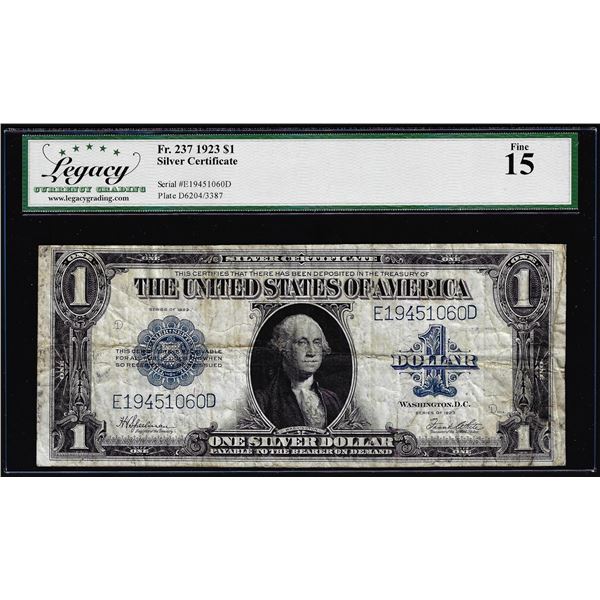 1923 $1 Silver Certificate Note Fr.237 Legacy Fine 15