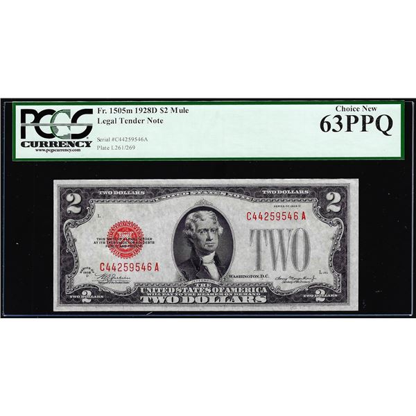 1928D $2 Legal Tender Note Fr.1505m Mule PCGS Choice New 63PPQ