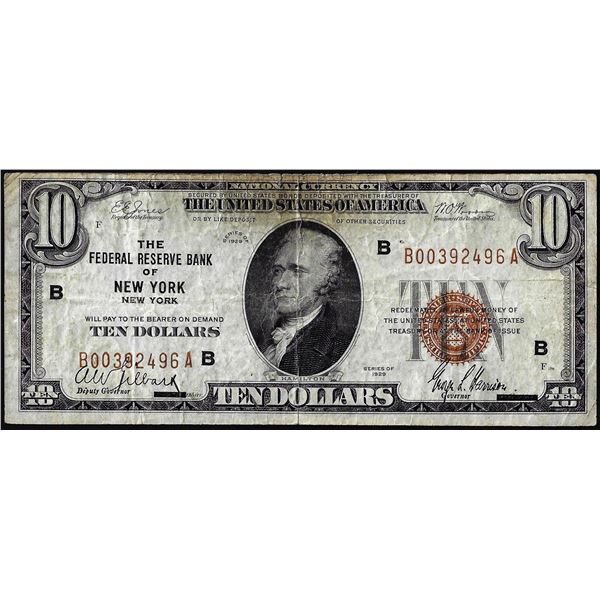 1929 $10 Federal Reserve Bank Note New York