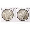 Image 1 : Lot of 1922-S & 1923-S $1 Peace Silver Dollar Coins