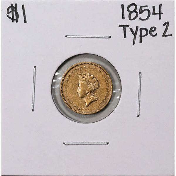 1854 Type 2 $1 Indian Princess Head Gold Dollar Coin