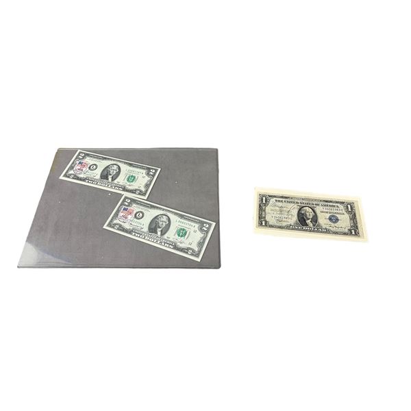 Vintage $2 and $1 Federal Reserve Notes
