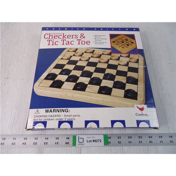 Solid Wood Checkers and Tic Tac Toe Games