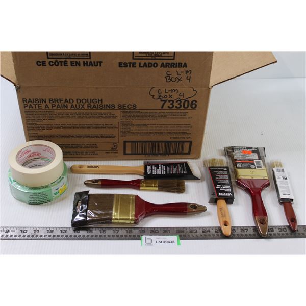 Box of Assorted Paintbrushes and Other Painting Supplies