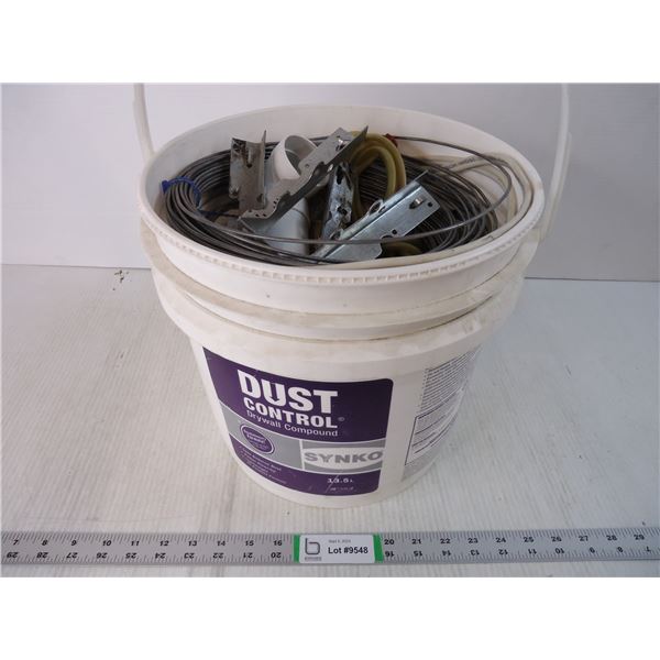 (1) Pail with assorted Wire, Cords, Brackets, Misc..