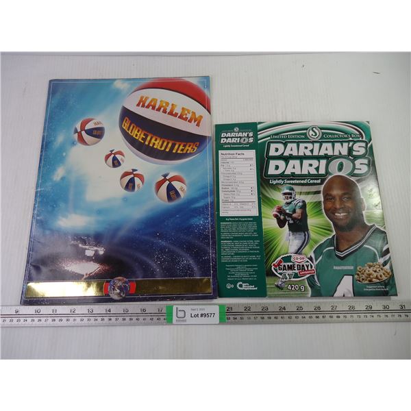 1989 Harlem Globetrotters Program and Darian's Darios Cereal Box