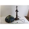 Image 1 : *Tiffany-Style Stained Glass Lamp and Shade - Untested, No Lightbulbs, Some Damage