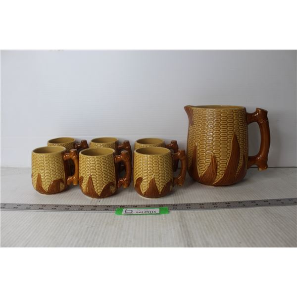 Vintage Pitcher and Mug Set (Pitcher Has Crack)