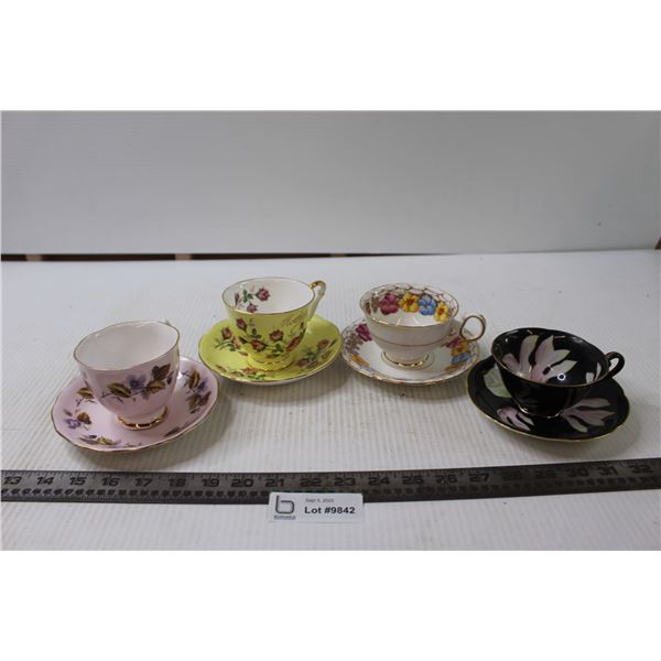 (4) Teacups with Matching Saucers