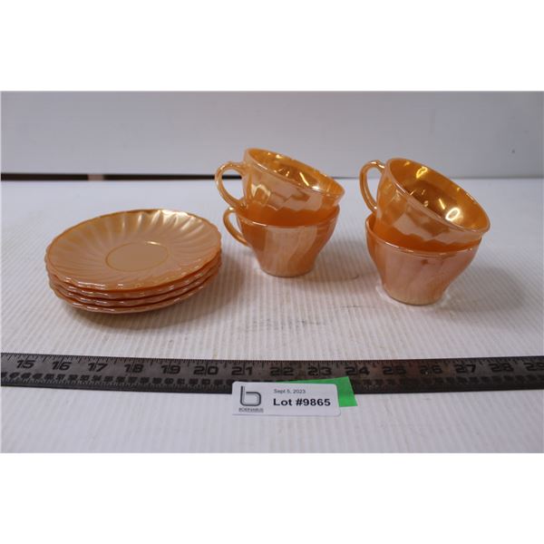 Set of 4 Peach Luster Cups and Saucers