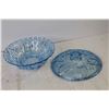 Image 4 : Blue Glass Dish w/Lid - Fire King Peach Luster Creamer & Sugar Bowl - (3) Vases