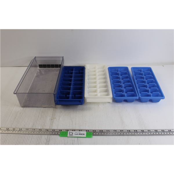 (4) Ice Cube Trays, Plastic Storage Drawer